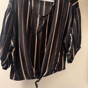 Chris & Carol Black and Tan Striped Blouse